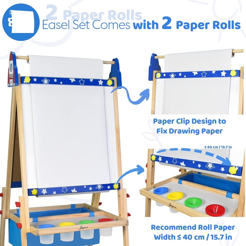 Joyooss Art Easel for Kids,Adjustable Standing Kids Easel with Magnetic Whteboard & Chalkboard,Magnetic Board for Kid Art Easel Kid with 2 Paper Rolls,Finger Paints,Letters & Numbers Magnets - Image 2